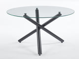 Black Dining Table with metal leg and glass,Modern Space Saving Kitchen Table for Living W234P311863