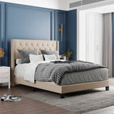 ZNTS Upholstered Platform Bed with Classic Headboard, Box Spring Needed, Beige Linen Fabric, Queen Size WF280786AAA