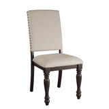 ZNTS Fabric Upholstery Side Chairs 2pc Set Grayish Brown Finish Wood Frame Nailhead Trim Turned Legs B01149969