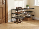 3-Tier Stackable Reversible Shoe Rack Organizer, Black Steel & Plastic, Tiered Shoe Rack Shelf, 13134429