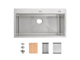 Stainless Steel Kitchen Sink, 30x22 Single Bowl, Overmount Handmade Sink in Brushed, with Cutting 83895540