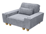 Gray Deep Seat Corduroy Armchair with Brushed Stainless Steel Cup Holder and Decorative Pillow, Cozy 56067805