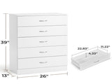 5-Drawer Particleboard Chest with Melamine Finish Drawer Dresser 26*13*39in White 08147330