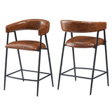 26'' Counter Stools Set of 2, Pu Upholstered Counter Stools with iron Frame, Backrest, Footrest, Arm N780P199985B