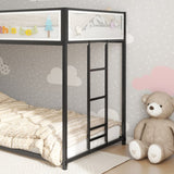 ZNTS Adam Twin Twin Bunk Bed Metal Black with White Mesh Guard Rail for Kids and Adult, Low Profile and B083P170084