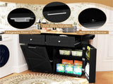 Black Mobile Kitchen Island Cart with Drop-Leaf Design, Lockable Universal Wheels & Trash Storage 95919953