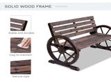 2-Person Seat Bench with Backrest Wooden Wagon Wheel Bench, Rustic Outdoor Patio Furniture-AS 85717826
