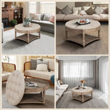 Large Round Waterproof Ottoman Coffee Table 2 Tier Oversized Button Tufted Ottoman with Wooden Shelf W1445P175897
