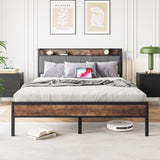 Queen Size Bed Frame, Storage Headboard with Charging Station, Solid and Stable, Noise Free, No Box W840120029