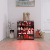 4 Layers Black Shoe Cabinet with Glass Door and Glass Layer Shoes Display Cabinet with LED light W2139134910