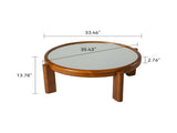 33.46" Round Coffee Table with Silver Mirrored Top, Solid Wood Frame & Cylindrical Legs, Mid-Century W3158P534695