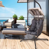 ZNTS Swing Egg Chair with Stand Indoor Outdoor, Wicker Rattan Frame 350lbs Capacity Hammock Chair for W2707P184386