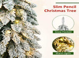 3Pack PreLit Snow Flocked Pencil Christmas Tree Set, 3.9/5.9/7.9 FT Slim Artificial Xmas Trees, N710P507112K