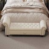 64.5" Bed Bench for Bed Room Nails Tufted Chaise of Lounge with Storage Velvet Upholstery Beige W1097P202874