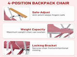 4-Position Backpack Beach Chair with Aluminum Frame, Wooden Armrests, Pillow and Pockets, Red Stripe 60874758