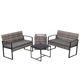 4 Piece Outdoor PE Wicker Furniture Set, Patio Gray Rattan Sectional Sofa Couch with Washable T2712P343642