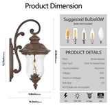 Vintage Outdoor Lantern, Weatherproof Exterior Sconce Light with Clear Glass Shade, Waterproof W1340P209947