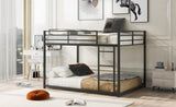 Full over Full Metal Bunk Bed, Low Bunk Bed with Ladder, Black 71718681