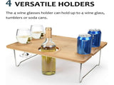 Portable Bamboo Wine Picnic Table Folding Outdoor Snack & Cheese Tray with 4 Glass Holders Ideal 01832325