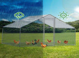 2*2*2m/6.5x6.5x6.5ft Silver Chicken Coop with Pointed Roof, 180g PE Rain Cloth, Metal Chicken and 69924344