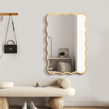 Solid Wood Wavy Rectangle Mirror-Natural-Wood 40" x 28" Modern Mirror Wall Decor for Bathroom, W1445P189612