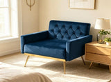Blue Modern Tufted Velvet Accent Chair, Ergonomic Wide Seat Single Sofa Chair with Padded Armrests, 12808799