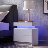 Nightstand LED Bedside Table Cabinet Lights Modern End Side with 2 Drawers for Bedroom W2178138722