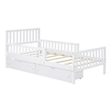 Twin Size Wood Platform Bed with Guardrails on Both Sides and Two Storage Drawers ,White N733P172696K