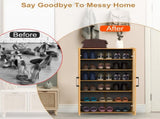 6-Tier Shoe Cabinet with Bamboo Shoe Rack Freestanding Shoe Organizer with 2 Hollow Doors and 57089527
