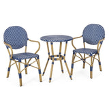 ZNTS Outdoor PE Rattan and Aluminum 3 Piece French Bistro Set, Dark Teal & White, and Bamboo Finish 71424.00DT