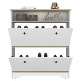 Calgary Shoe Rack, Superior Top, One Open Shelf, Two Extendable Shelves -Light Oak / White B20092079