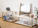 2-Tier Console Table, Gold Sofa Entry Table with White Top and Gold Metal Frame 58656376