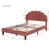 Full Size Upholstered Platform Bed with Flower Pattern Velvet Headboard, Bean Paste Red WF305290AAH