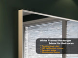 40x30inch Glossy White Rectangular-Mounted Beveled Bathroom Mirror,Square Angle Metal Frame W2091128136
