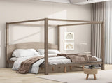 King Size Canopy Platform Bed with Headboard and Support Legs, Brown Wash WF309291AAD