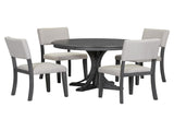 5-Piece Retro Round Dining Table Set with Curved Trestle Style Table Legs and 4 Upholstered Chairs 68208940