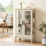 2 Doors Curio Cabinet with Tempered Glass Doors, Curio Cabinets with Mirrored Back Panel and W2275P178894