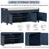 Storage Bench with 3 Shutter-shaped Doors, Shoe Bench with Removable Cushion and Hidden Storage 51949526