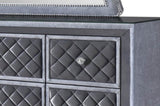 1pc Glam 9-Drawer Dresser w Tempered Glass Top Velvet Tufted Drawer Front Faux Crystal Drawer Knobs B011P228579