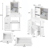 29.2" Small Size Left Bedside Cabinet Vanity Table Cushioned Stool, 2 AC2 USB Power Station, Hair W3258P287970