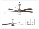 52" 5PCS Solid Wood Blades Ceiling Fan with Lights Remote Control,Quiet DC Motor 3 Blade Ceiling W3596P460840