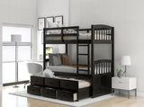 Twin over Twin Wood Bunk Bed with Trundle and Drawers, Espresso 34668938