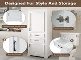 71-inch tall freestanding bathroom vanity with damping-hinge doors and drawers, featuring a modern N729P335588K