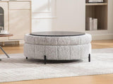 31.3"W Upholstered Round Ottoman With Reversible Lid, Chenille Storage Stool, Channel Tufted W3118P439476