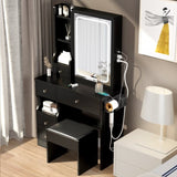 ZNTS Small Space Left Drawer Desktop Vanity Table + Cushioned Stool, 2 AC+2 USB Power Station, Hair dryer 26423251