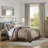 12 Piece Comforter Set with Cotton Bed Sheets Blue/Brown Queen B035128822