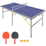 ZNTS 6ft Mid-Size Table Tennis Table Foldable & Portable Ping Pong Table Set for Indoor & Outdoor Games 62008249