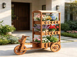 3-Tier Wooden Tricycle Planter, Vintage Farmhouse Wagon Flower Cart with Breathable Canopy, 39771668