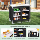 Black Camping Kitchen Table with Storage Shelves 09516532