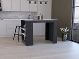 Kitchen Island, Kitchen Bar Table 36" H, with 3-Side Shelves, White, Wengue/ Ibiza Marble Color B097133052